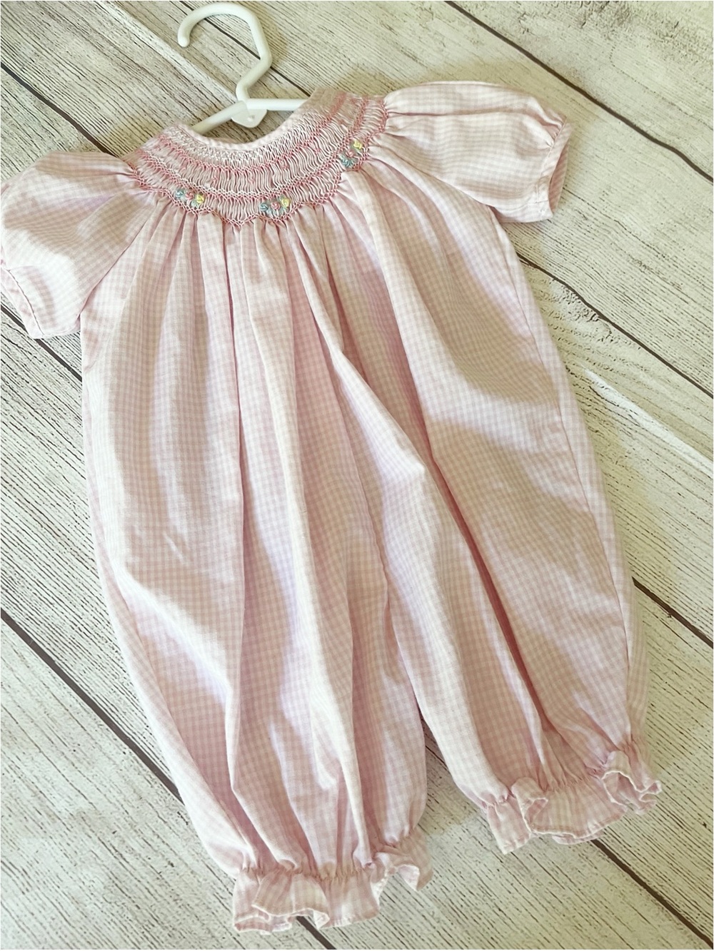 Petite Ami pink gingham smocked romper sz 3 months - Picture 6 of 8